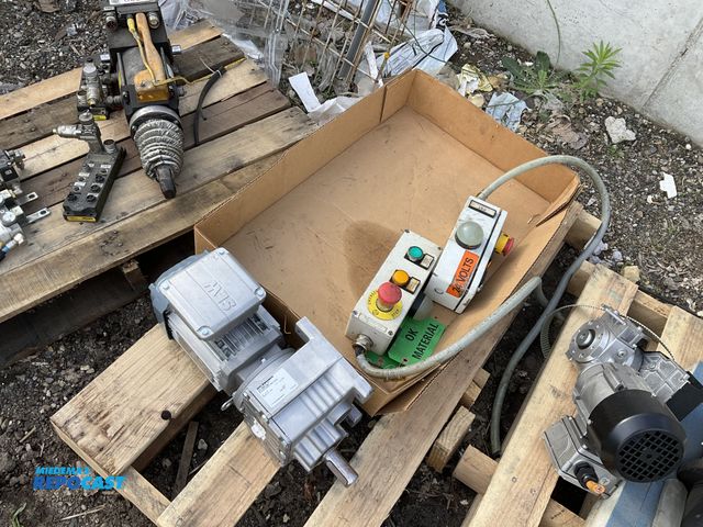 Lot 2-99443 - Skid lot of industrial items including sew-eurodrive motor model#R27 DRN71M4 and (2) 24V emergency s...