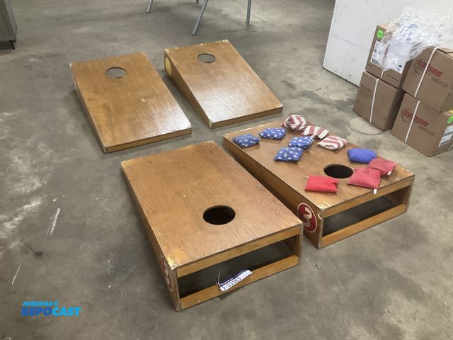 Lot 2-33363 - (2) sets or wood cornhole boards and (12) bean bags, used