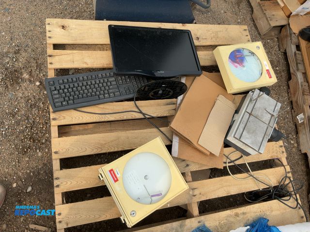 Lot 2-18034 - Skid lot of miscellaneous items including Honeywell products, computer and keyboard, and more