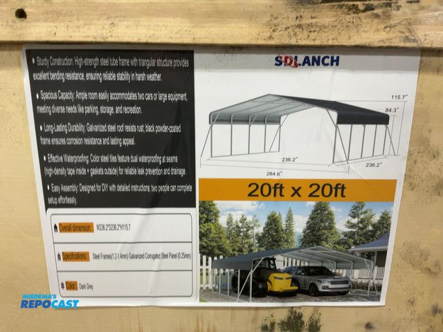 Lot 2-43497 - New SDLANCH 20’x20’ Steel Carport, 236.2” wide x 236.2” deep x 115.7” tall overall, 84.3” Sidewall H...