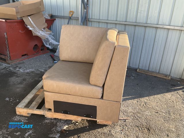 Lot 2-94767 - Tan leather single spot corner couch