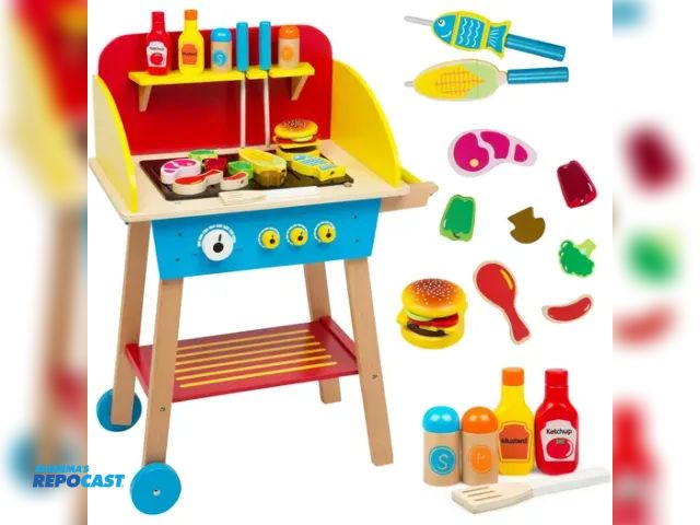 Lot 2-74548 - 1 New Svan  Cook'N Grill Wood Toy BBQ Set-Pretend Play Wooden Barbeque Food &amp; Grilling Tools.