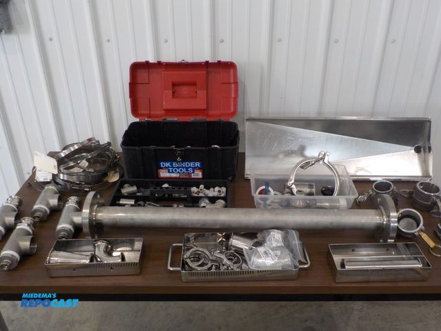 Lot 2-34224 - Large lot of stainless steel fittings, clamps, couplers, stainless steel bins,