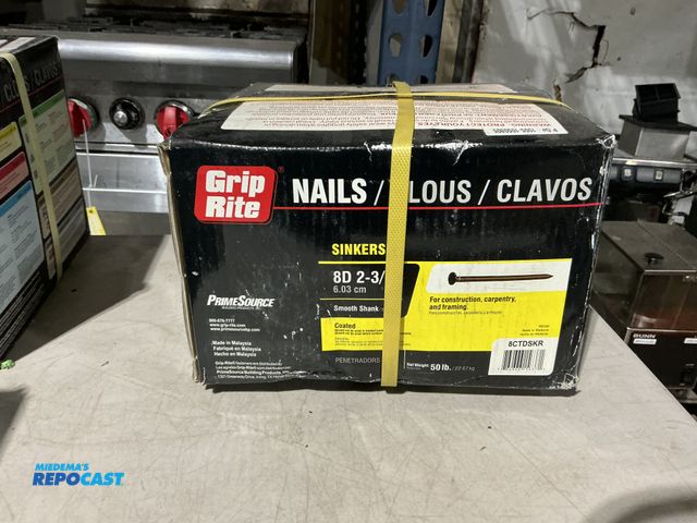 Lot 2-39448 - New Grip Rite  8D 2-3/8” coated smooth shank sinkers 50 pound box.