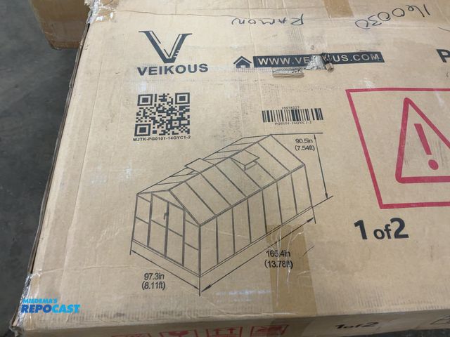 Lot 2-23388 - New Veikous Polycarbonate Greenhouse, 97.3” wide x 165.4” long, 90.5” peak height, PG0101-14GYC1-2, ...