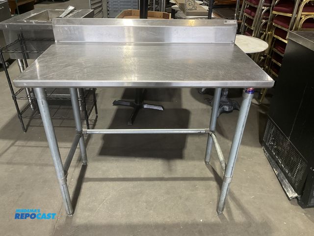 Lot 2-55130 - John Boos 42” width x 36” height x 24” depth stainless steel prep table with stainless steel lower s...