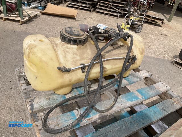 Lot 2-22782 - 15 gallon liquid sprayer, 12 volt DC electric pump (works), has hose but wand is damaged