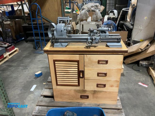 Lot 2-69276 - sears vintage metal lathe number 10107301 - with custom cabinet