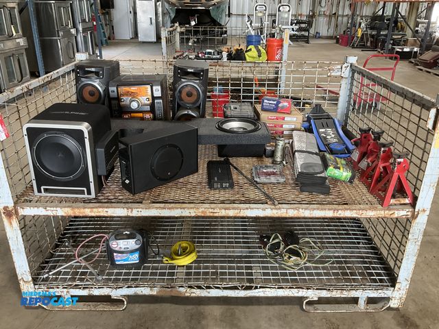Lot 2-70576 - Large Crate of Miscellaneous Items from Storage. Automotive Accessories which Include, Rockford Fosg...
