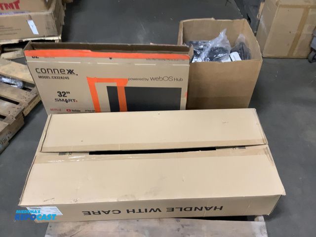 Lot 2-67815 - Skid with miscellaneous items including refrigerator doors  a tv bushing (plastics)