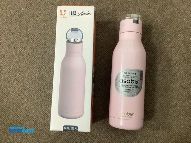 Lot 2-34362 - New Asobu H2 Audio vacuum insulated water bottle with earbuds. 17 ounce. 24 hour cold, 12 hours hot ...
