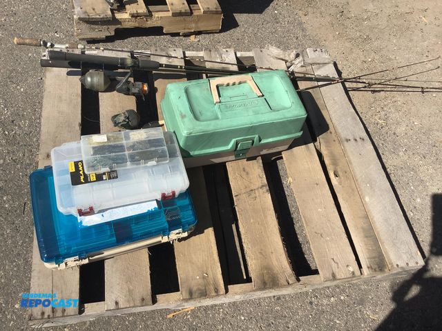 Lot 2-76791 - Fishing Gear tackle box/poles and plain storage boxes
