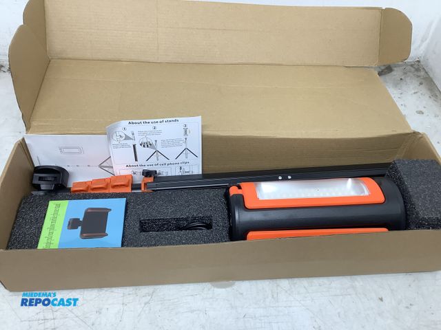 Lot 2-32683 - Lot of (3) multi function work light with tripod stand