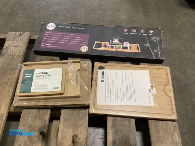 Lot 2-23096 - Lot of various household items including: set of (3) nataka cutting board set, kraus KCB-WS103BB cut...