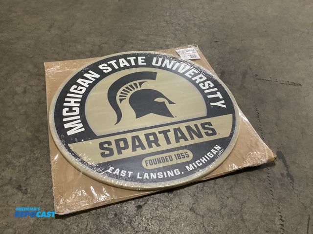Lot 2-23102 - Wooden circular michigan state Spartans hanging wall decor approx. 23” in diameter