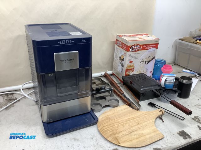 Lot 2-67518 - House hold items including ice maker, popcorn machine, cups and cooking supplies