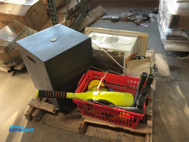 Lot 2-27136 - Skid lot of miscellaneous items including pickle ball items, whiffle ball items, pentair meyers pump...