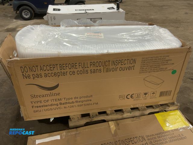 Lot 2-23854 - Streamline Acrylic Freestanding Bathtub, White, 59.1” x 28.3” x 23.6” high, center drain, N-1261-59F...