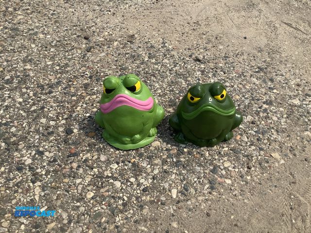 Lot 2-18453 - (2) sad looking frogs - concrete yard art