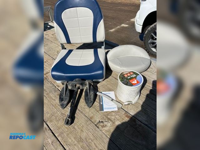 Lot 2-tbd - Pro series boat seat, folding boat seat, 3/8”x100’ anchor line, 15 lb anchor. All New