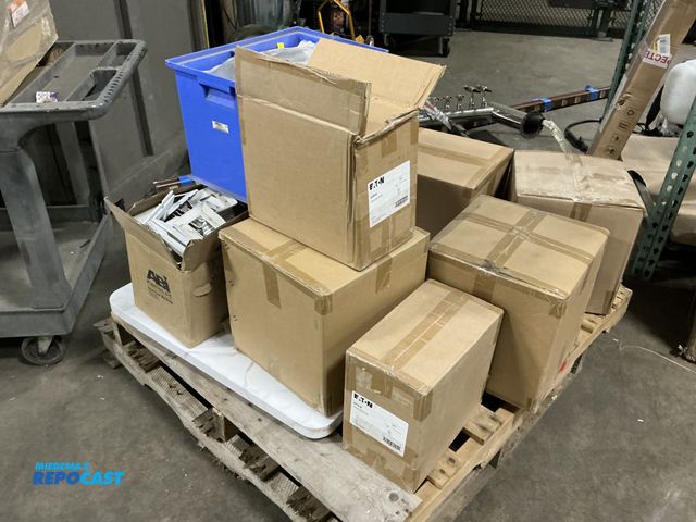 Lot 2-67984 - Skid Lot of Table Pedestals with Tabletop, Strips Lights, and Switch Covers