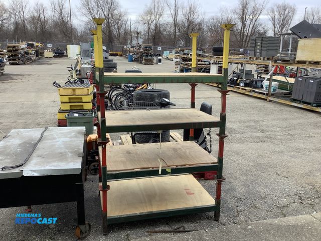 Lot 2-92028 - Stackable metal rack/pallet - measures to be approx. 48-1/2" x 35-1/2" x 9" tall - 4 shelves w/ 12 e...