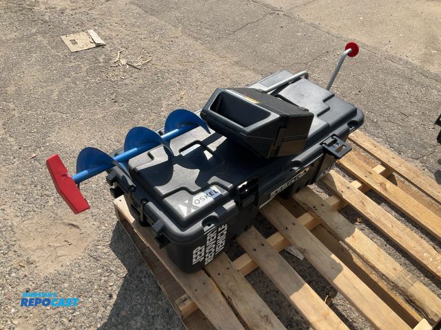 Lot 2-27990 - Lot of auger, portable humminbird, and Plano bin