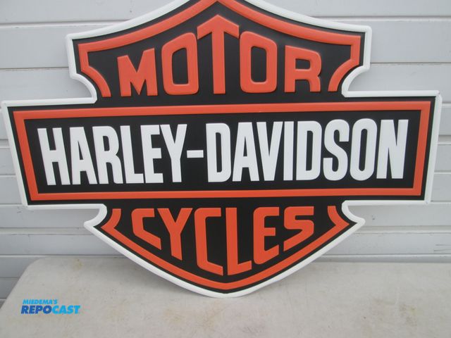 Lot 2-56919 - Harley Davidson Die-Cut Embossed Shield Metal sign - motorcycle, 36" x 27"