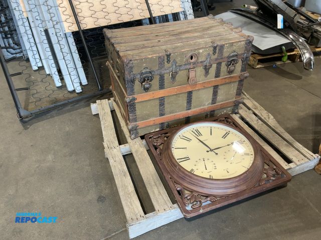 Lot 2-92721 - 32” x 20” x 22” Trunk &amp; 25.5” x 25.5” Atomic Wall Clock.