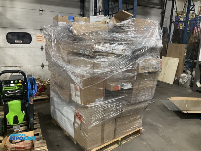 Lot 2-65794 - Large skid of Miscellaneous Merchandise in Boxes Including Blinds, Shower Seats, Sink Bases, Shelvin...