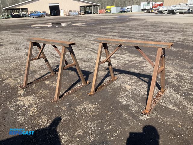Lot 2-34857 - (2) metal frame sawhorses / stands, 48”W x 36”T each, used