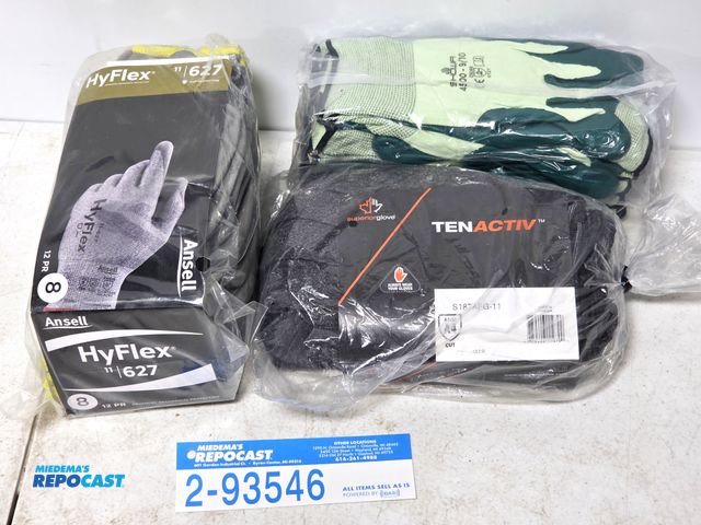 Lot 2-93546 - lot of new work gloves, assorted styles, including cut resistant / sheet metal safe.
