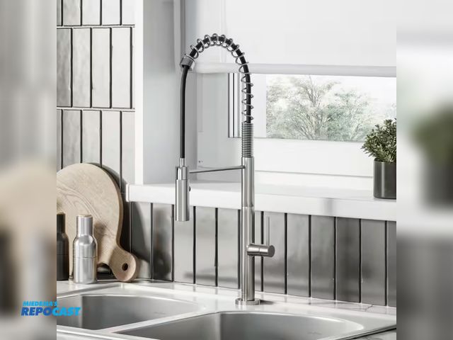 Lot 2-74305 - brushed nickel farmhouse kitchen faucet