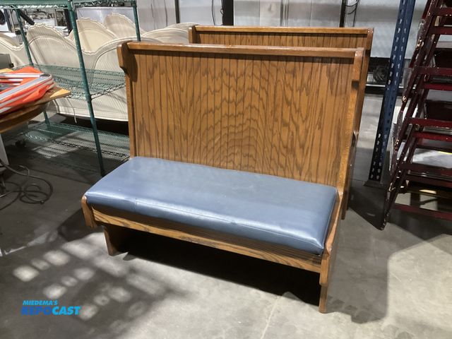 Lot 2-55110 - Lot of (2) matching 46” wide wood framed restaurant booths with vinyl seats at 20” height, and wood ...