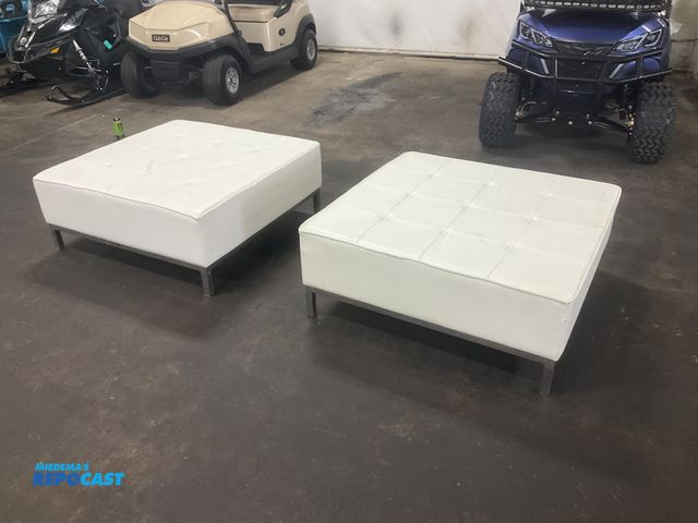 Lot 2-33218 - (2) White Vinyl Benches 40” x 40” x 16”T each, used, both have some scattered stains/marks