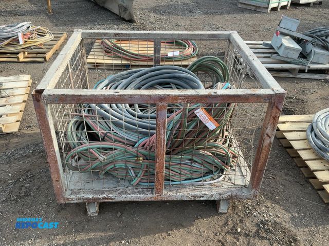 Lot 2-40839 - Metal Crate of Used Oxygen/Acetylene Torch Hoses and One Water Hose, crate is 44-1/2"x37-1/2"x32" ta...
