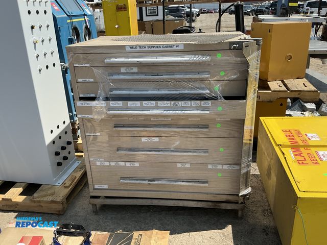 Lot 2-28673 - Weld tech tan supplies7-drawer cabinet, 45”x28”x51.5”H