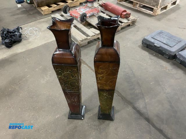 Lot 2-22855 - (2) Metal Decorative Vases, 38” tall, have scratches