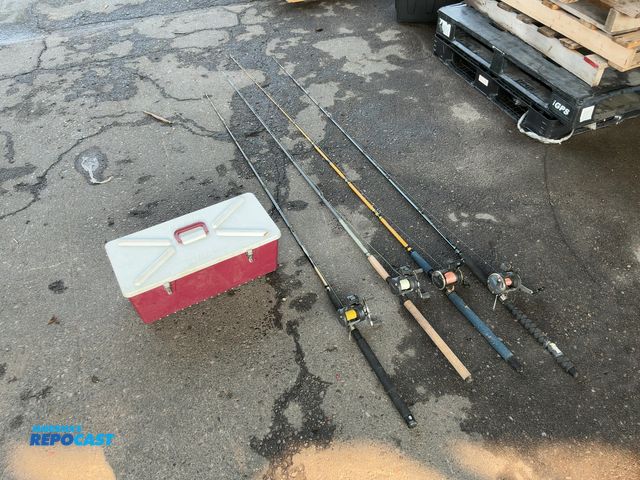 Lot 2-11163 - Lot of (4) fishing poles with reels and special mate tackle box with tackle