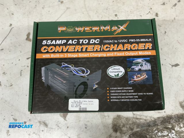 Lot 2-74154 - 1 New PowerMax PM3-55-MBALK Converter/Charger 55 amp AC to DC. 110VAC to 12VDC
