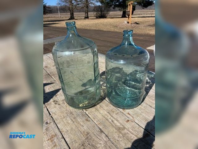 Lot 2-tbd - 5 gallon and 6 gallon blue glass ribbed carboys. No chips or cracks