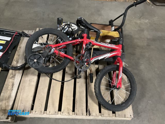 Lot 2-67881 - Skid lot including (2) kids bikes, and a 7” tile wet saw