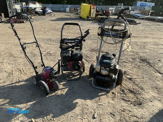 Lot 2-96813 - Lot includes: Troy-Bilt TB516 EC 4-cycle wheeled gas-powered lawn edger, BlackMax BM8052VNM 212cc ga...