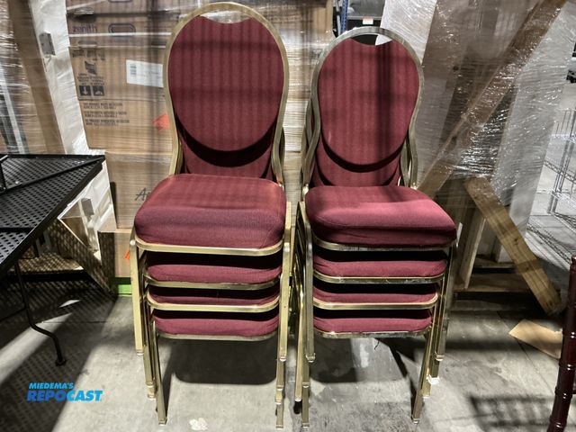 Lot 2-55161 - Restaurant Chairs Lot of (8) MTS stackable padded seat and back office chairs gold colored metal fra...