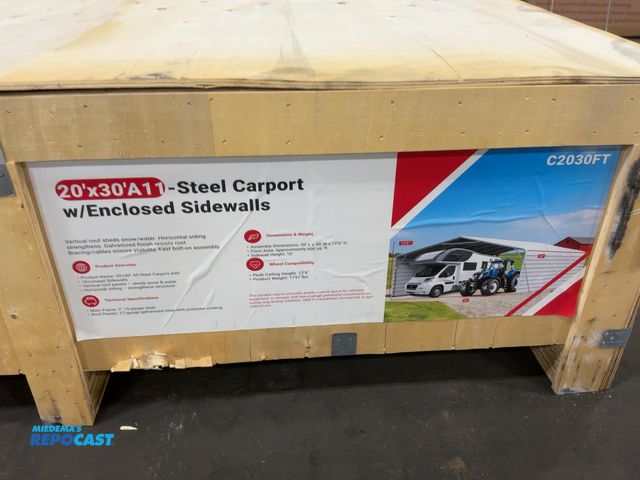 Lot 2-21924 - New SDLANCH 20’x30’ All-Steel Carport with 10’ Enclosed Sidewalls, 12’6” Tall, 10’ Sidewall Height, ...