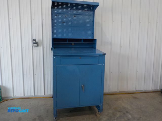 Lot 2-34237 - Global Industrial personal work station. One pull out drawer. Upper cubbies. Hook backwall. Two shel...