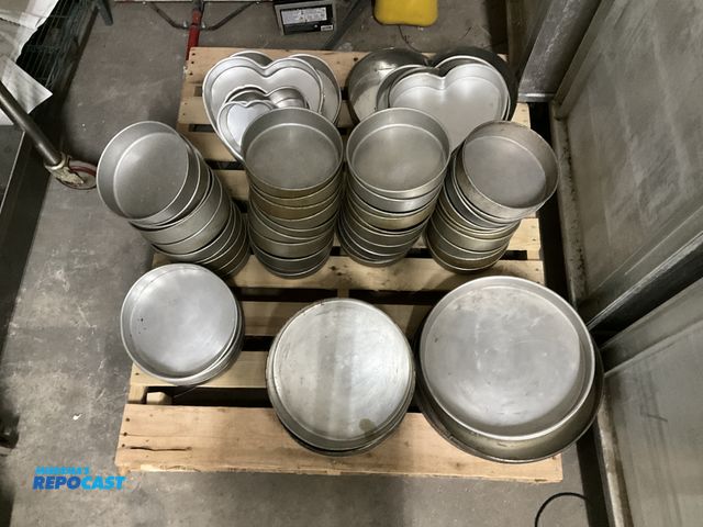 Lot 2-23874 - Lot of assorted cake pans. Includes (13) various size heart shaped pans, (40) 8” diameter x 2” deep ...