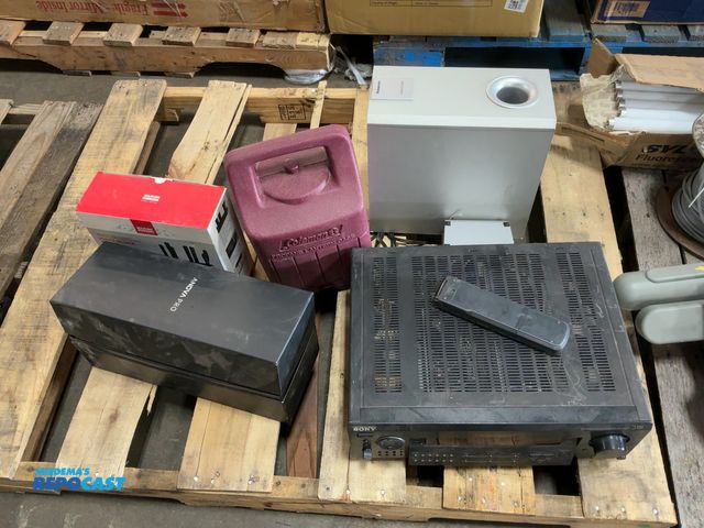 Lot 2-18286 - Skid Lot of a Sony Audio/Video Control Center, Subwoofers, Lantern, Knife Block, and More