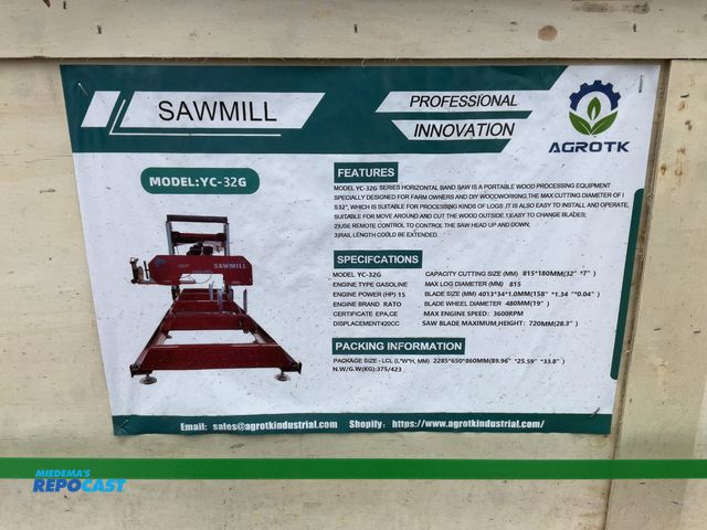 Lot 2-91801 - New AGROTK YC-32G Sawmill Gas Powered