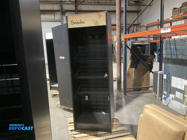 Lot 2-74412 - Mini snack market wooden storage unit with assorted plastic organization bins and hooks approx. 2.2’...